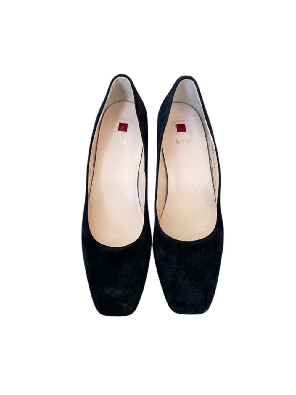 hogl Elegant Black Suede Square Toe Block Heels 8